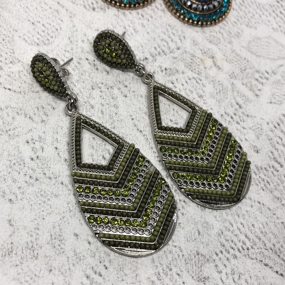 Dazzling rhinestone statement earrings dangle drop boho festival - Picture 3 of 6